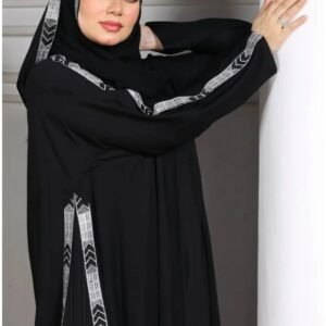 ZAHRA عباية سوداء نص كلوش من الكريب الفاخر مع طرحة تطريز طرف طولي