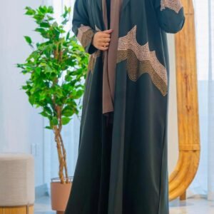 Abay-ti عبايه لون زيتي بليزر مع تطريز-مع طرحه مجانا
