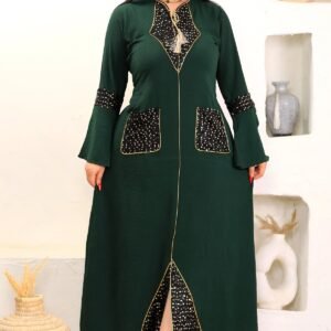 AsrymShop عباية استقبال بيتي فاخرة جيوب ملمع اسود ذهبي * زيتي